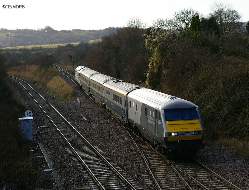 Down WSM train at Princes Risborough with DVT leading